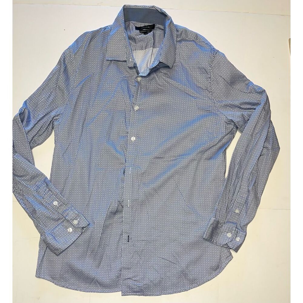 Tahari Men Button‎ Up Shirt XL Blue geometric Cotton Long Sleeve